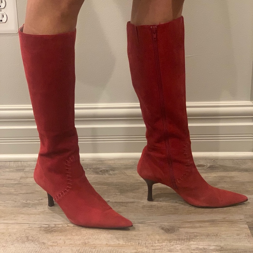 Red suede boots